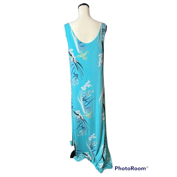 Joan Vass Maxi Dress in Blue Green with Tropical Floral Print Size XL - Picture 4 of 7